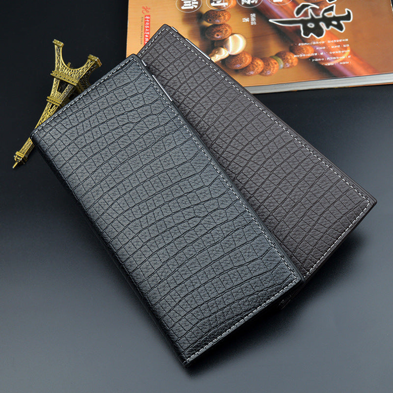 New Men's Wallet Long Wallet Men's Youth Vertical Soft Wallet Multi-Card Holder Large Capacity Crocodile Pattern Suit Bag