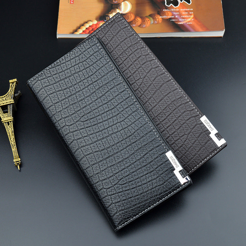 New Men's Wallet Long Wallet Men's Youth Vertical Soft Wallet Multi-Card Holder Large Capacity Crocodile Pattern Suit Bag