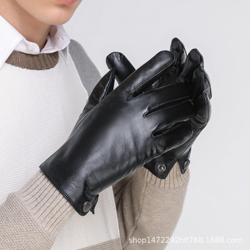 Sheepskin Gloves Men's Winter Warm Leather Gloves for Cycling Motorcycles and Driving Thin Fleece-Lined Touch Screen Sheepskin Gloves
