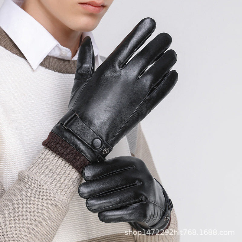 Sheepskin Gloves Men's Winter Warm Leather Gloves for Cycling Motorcycles and Driving Thin Fleece-Lined Touch Screen Sheepskin Gloves