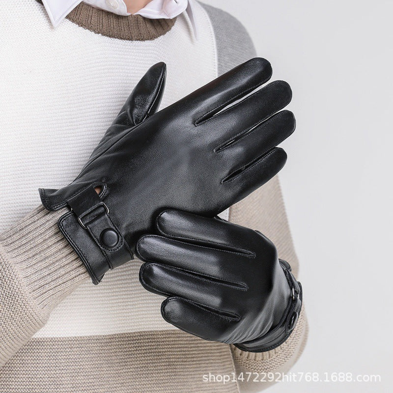 Sheepskin Gloves Men's Winter Warm Leather Gloves for Cycling Motorcycles and Driving Thin Fleece-Lined Touch Screen Sheepskin Gloves