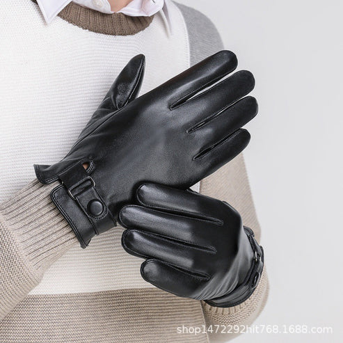 Sheepskin Gloves Men's Winter Warm Leather Gloves for Cycling Motorcycles and Driving Thin Fleece-Lined Touch Screen Sheepskin Gloves