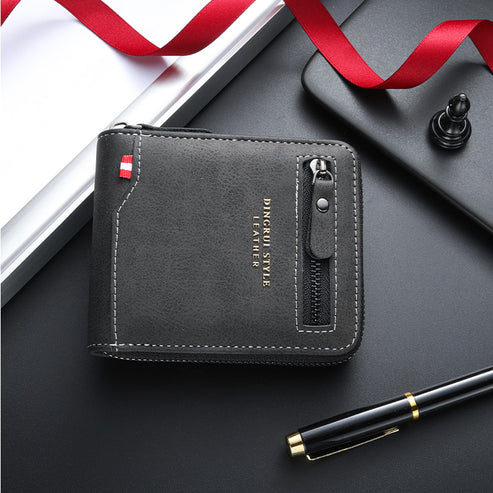 New business men's short wallet multi-card large capacity personality zipper ID bag carry wallet
