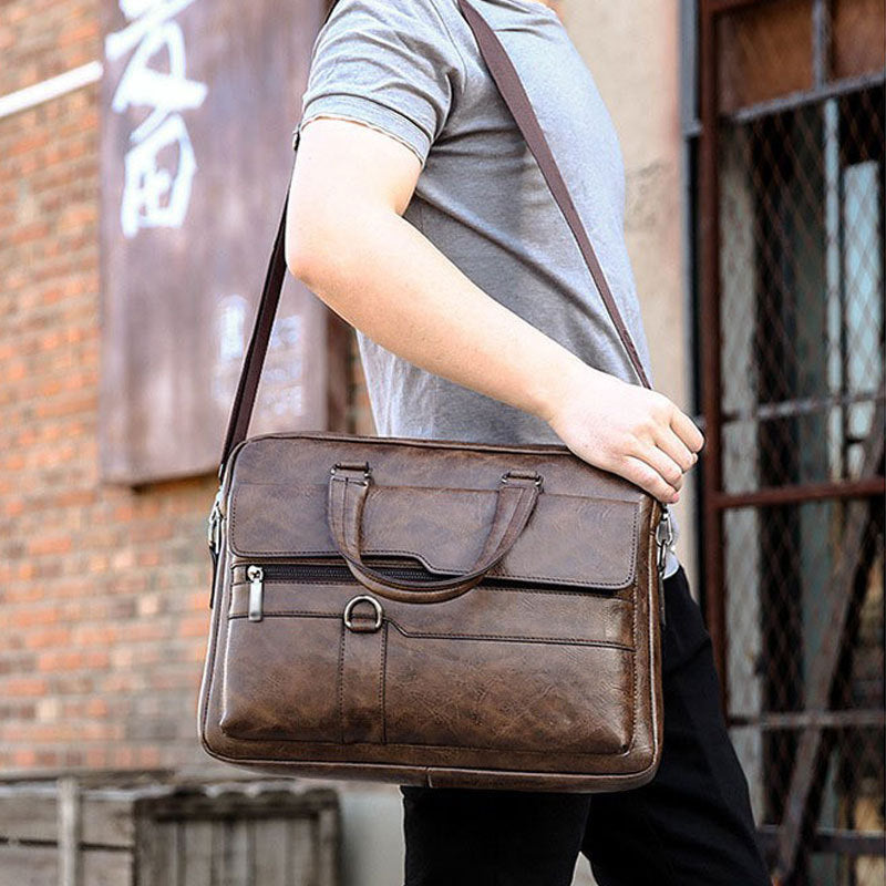 Portable Crossbody Bag Men's Shoulder Bag Retro Vertical Backpack Official Document Business Men's Bag Casual Men's Leather Bag Satchel