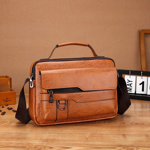 Portable Crossbody Bag Men's Shoulder Bag Retro Vertical Backpack Official Document Business Men's Bag Casual Men's Leather Bag Satchel