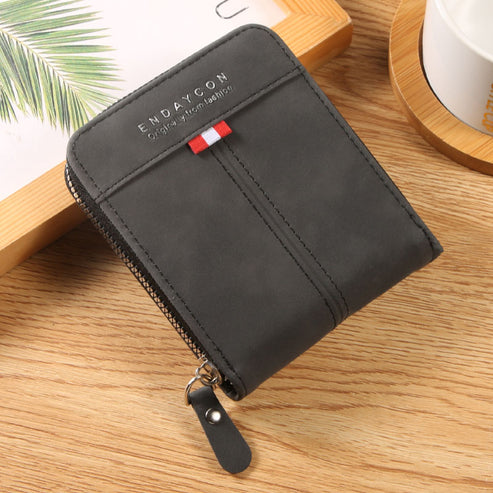 Endaycon New Men's Wallet Short Horizontal Zipper Coin Purse Retro Casual Buckle Zipper