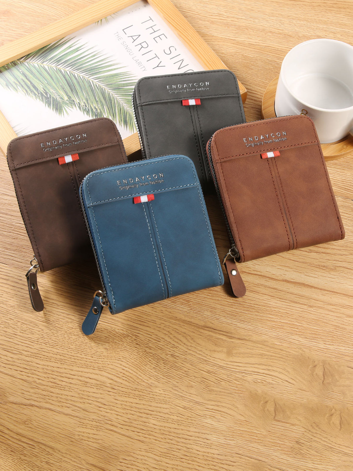 Endaycon New Men's Wallet Short Horizontal Zipper Coin Purse Retro Casual Buckle Zipper