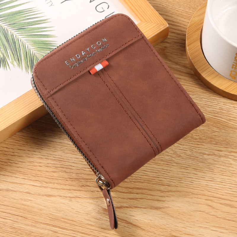 Endaycon New Men's Wallet Short Horizontal Zipper Coin Purse Retro Casual Buckle Zipper