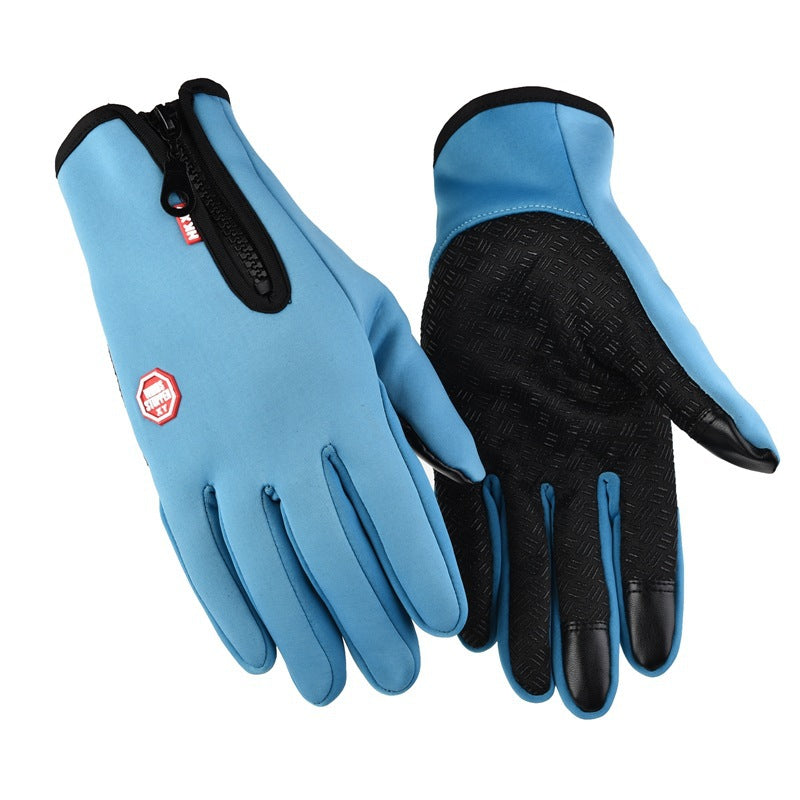 Outdoor Waterproof Gloves Winter Touch Screen Men's and Women's Windproof Cycling Zipper Sports Plus Velvet Mountaineering Ski Warm Gloves