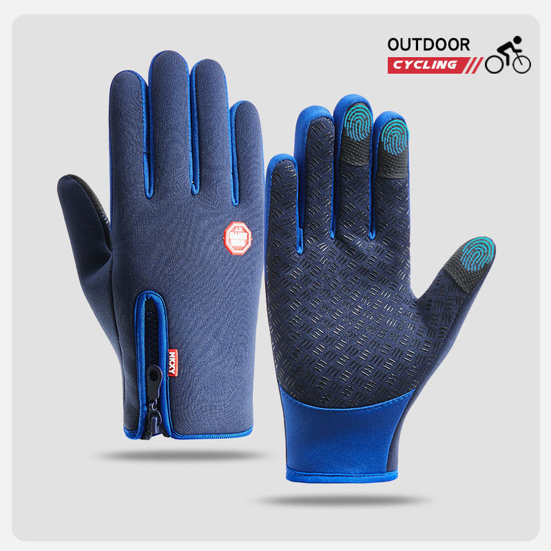 Outdoor Waterproof Gloves Winter Touch Screen Men's and Women's Windproof Cycling Zipper Sports Plus Velvet Mountaineering Ski Warm Gloves