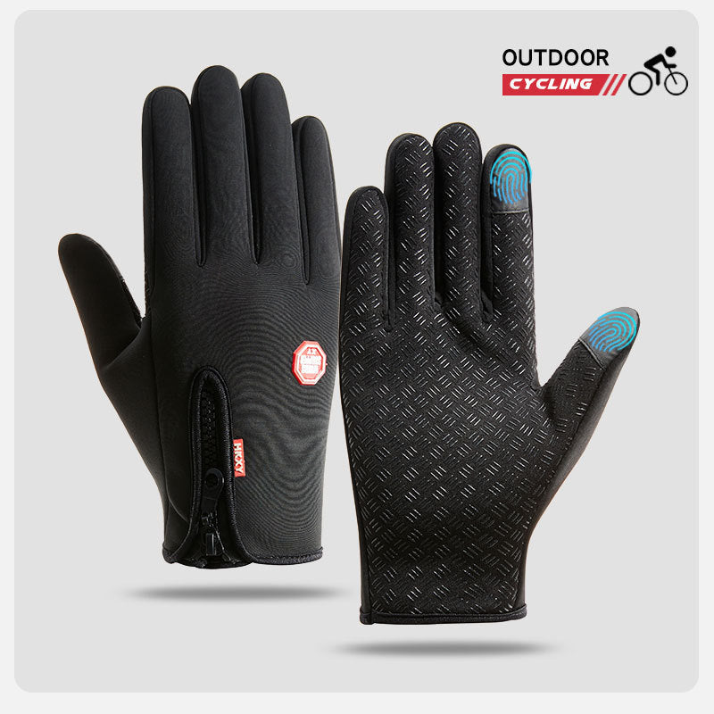 Outdoor Waterproof Gloves Winter Touch Screen Men's and Women's Windproof Cycling Zipper Sports Plus Velvet Mountaineering Ski Warm Gloves