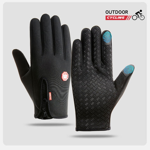 Outdoor Waterproof Gloves Winter Touch Screen Men's and Women's Windproof Cycling Zipper Sports Plus Velvet Mountaineering Ski Warm Gloves