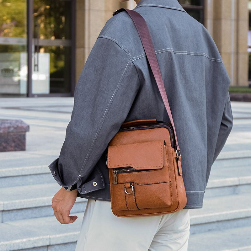 Portable Crossbody Bag Men's Shoulder Bag Retro Vertical Backpack Official Document Business Men's Bag Casual Men's Leather Bag Satchel