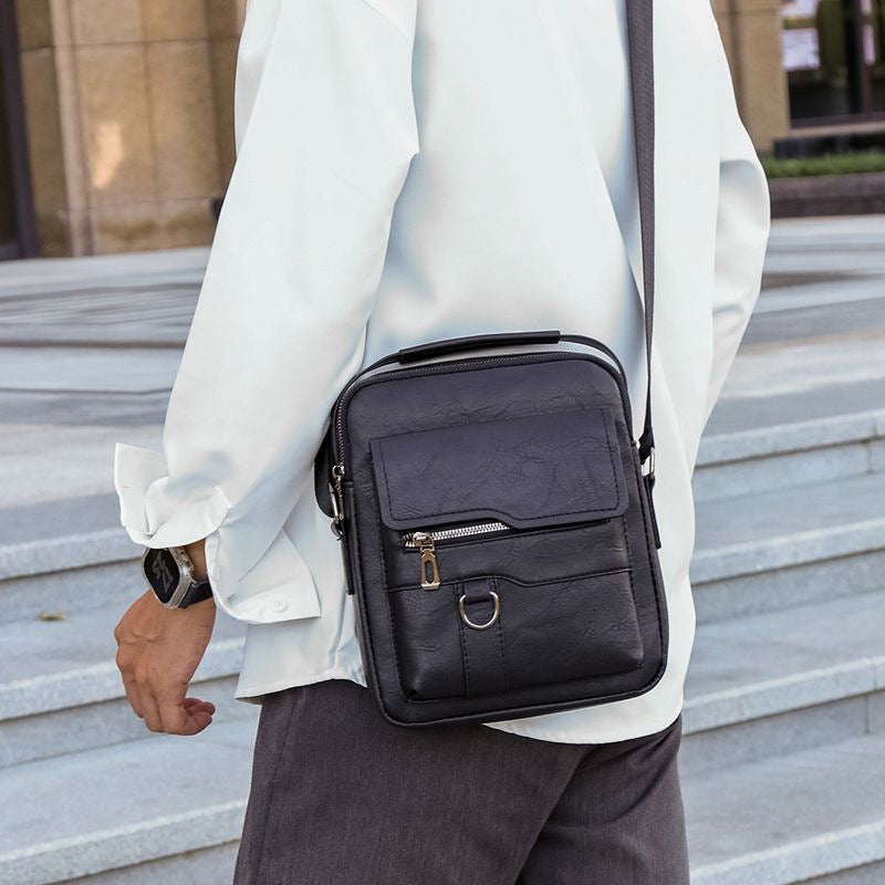 Portable Crossbody Bag Men's Shoulder Bag Retro Vertical Backpack Official Document Business Men's Bag Casual Men's Leather Bag Satchel
