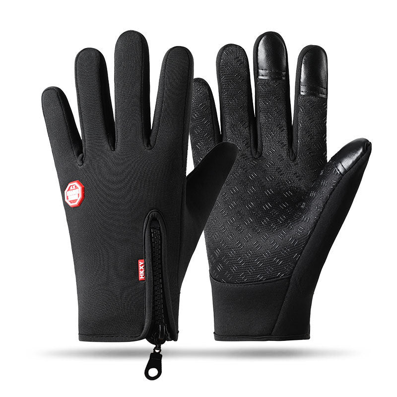 Outdoor Waterproof Gloves Winter Touch Screen Men's and Women's Windproof Cycling Zipper Sports Plus Velvet Mountaineering Ski Warm Gloves