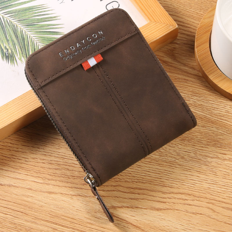 Endaycon New Men's Wallet Short Horizontal Zipper Coin Purse Retro Casual Buckle Zipper