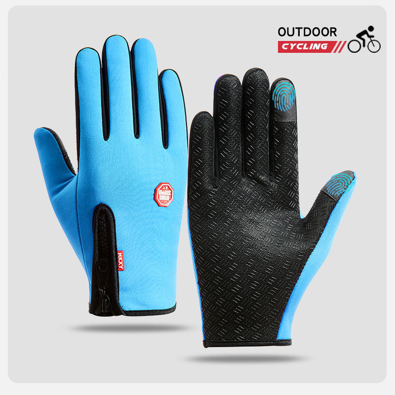 Outdoor Waterproof Gloves Winter Touch Screen Men's and Women's Windproof Cycling Zipper Sports Plus Velvet Mountaineering Ski Warm Gloves