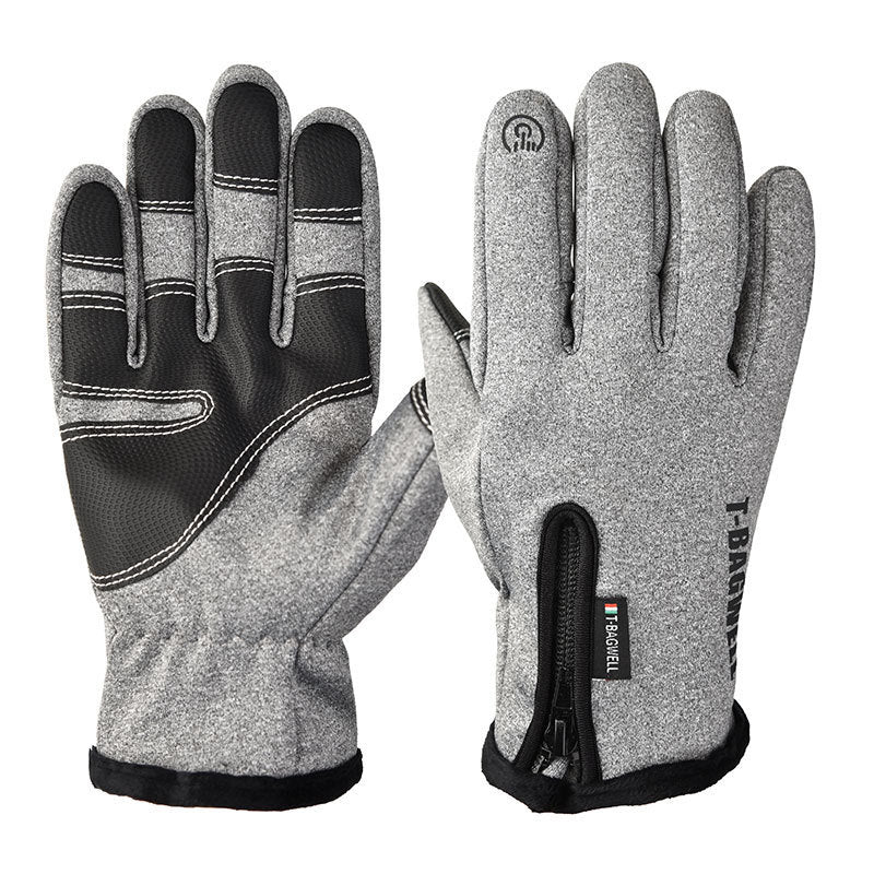 Outdoor Waterproof Gloves Winter Touch Screen Men's and Women's Windproof Cycling Zipper Sports Plus Velvet Mountaineering Ski Warm Gloves