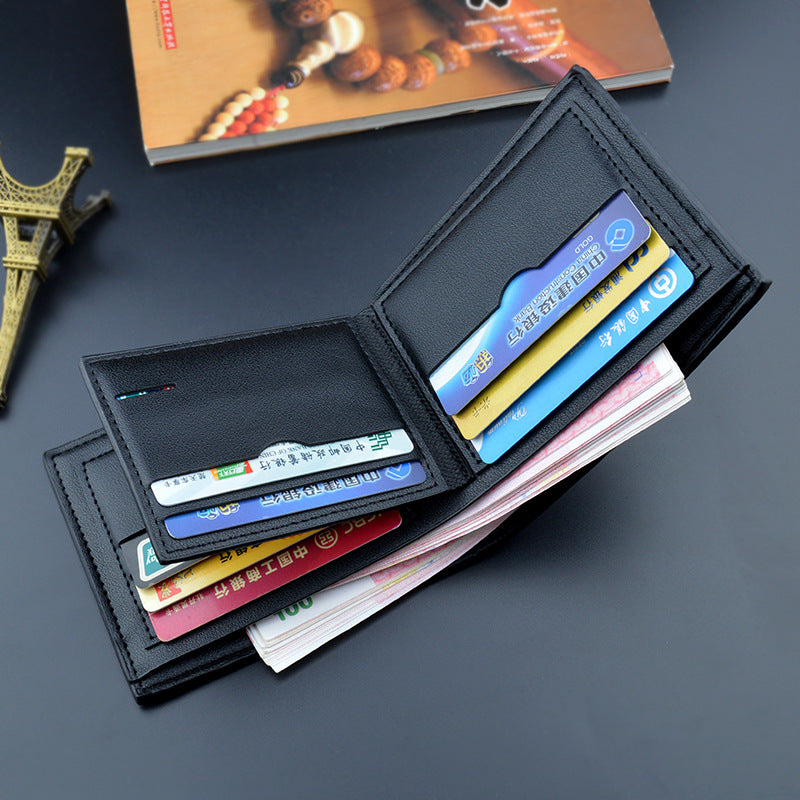 New Men's Wallet Men's Short Fashionable Simple Plaid Thin Wallet Men's Youth Large Capacity Horizontal Soft Wallet