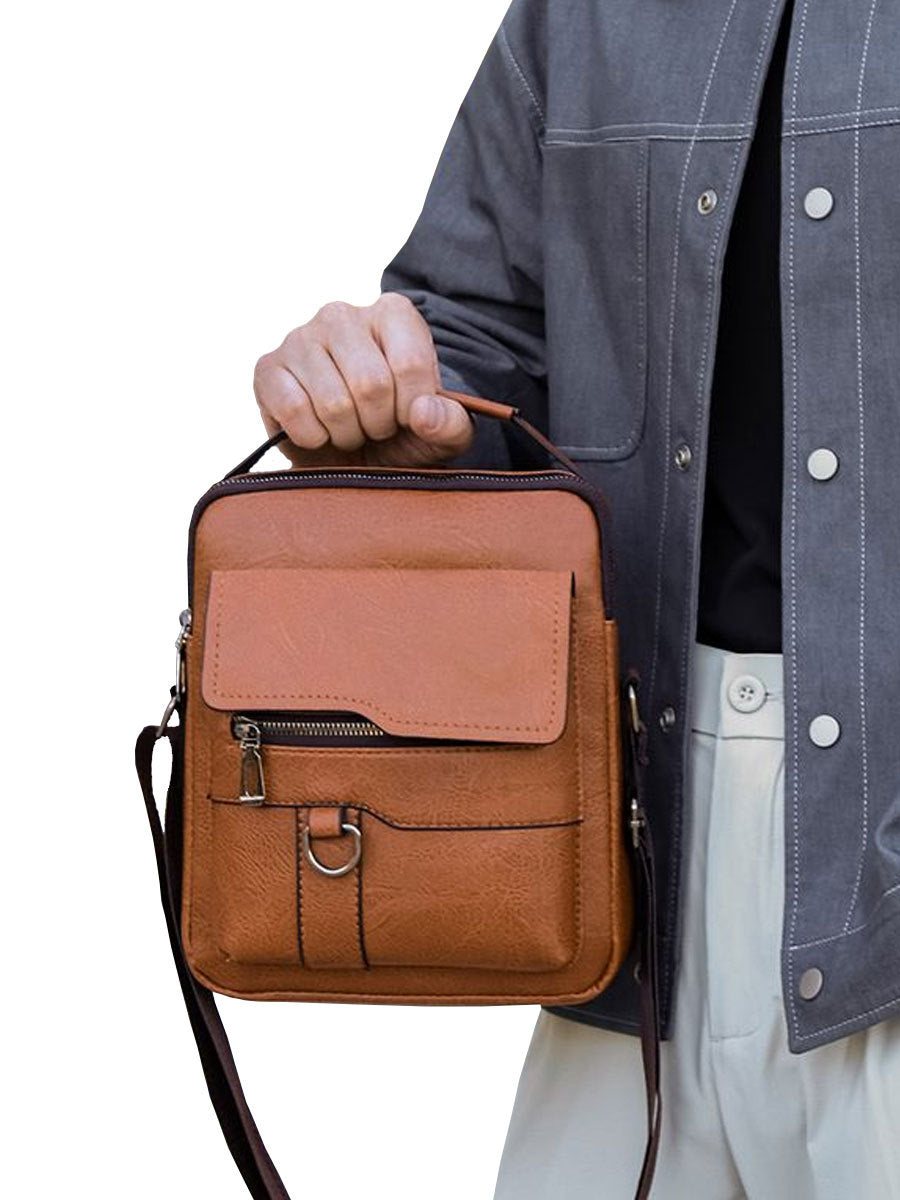 Portable Crossbody Bag Men's Shoulder Bag Retro Vertical Backpack Official Document Business Men's Bag Casual Men's Leather Bag Satchel