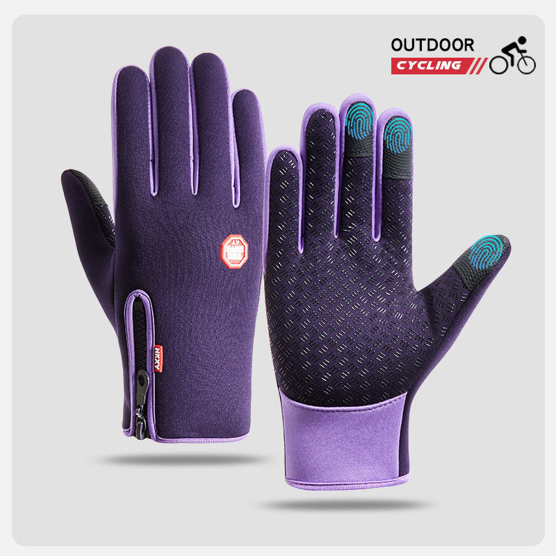 Outdoor Waterproof Gloves Winter Touch Screen Men's and Women's Windproof Cycling Zipper Sports Plus Velvet Mountaineering Ski Warm Gloves