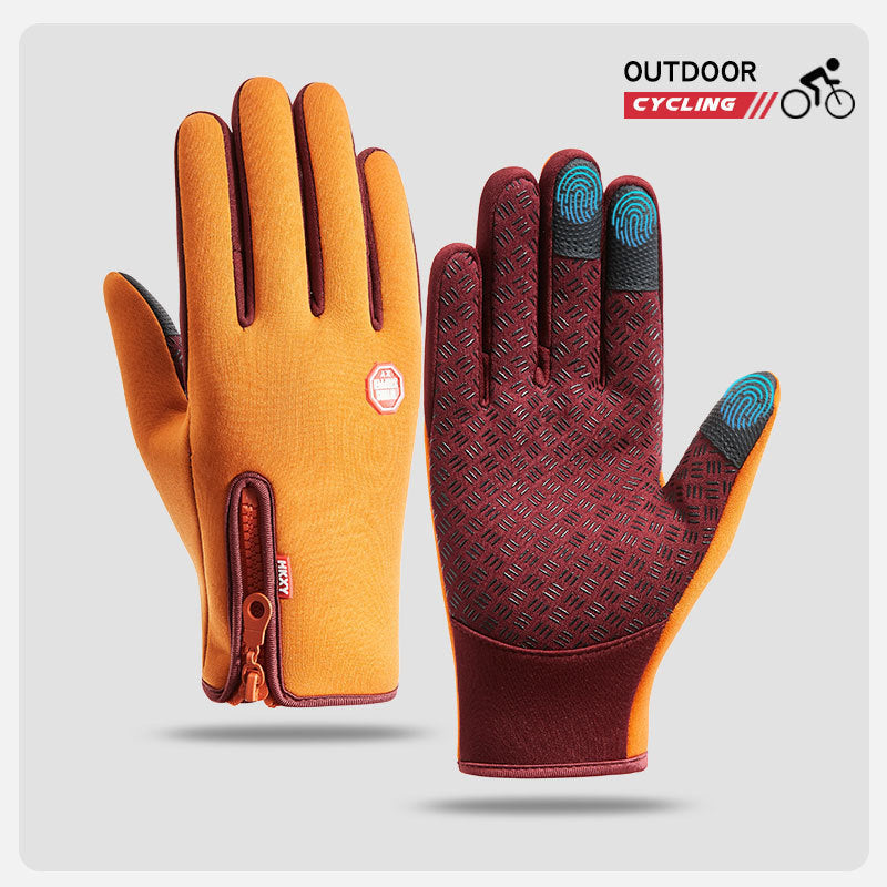Outdoor Waterproof Gloves Winter Touch Screen Men's and Women's Windproof Cycling Zipper Sports Plus Velvet Mountaineering Ski Warm Gloves
