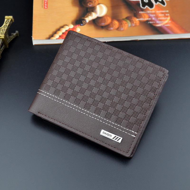New Men's Wallet Men's Short Fashionable Simple Plaid Thin Wallet Men's Youth Large Capacity Horizontal Soft Wallet
