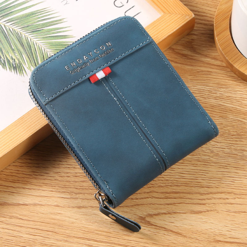 Endaycon New Men's Wallet Short Horizontal Zipper Coin Purse Retro Casual Buckle Zipper