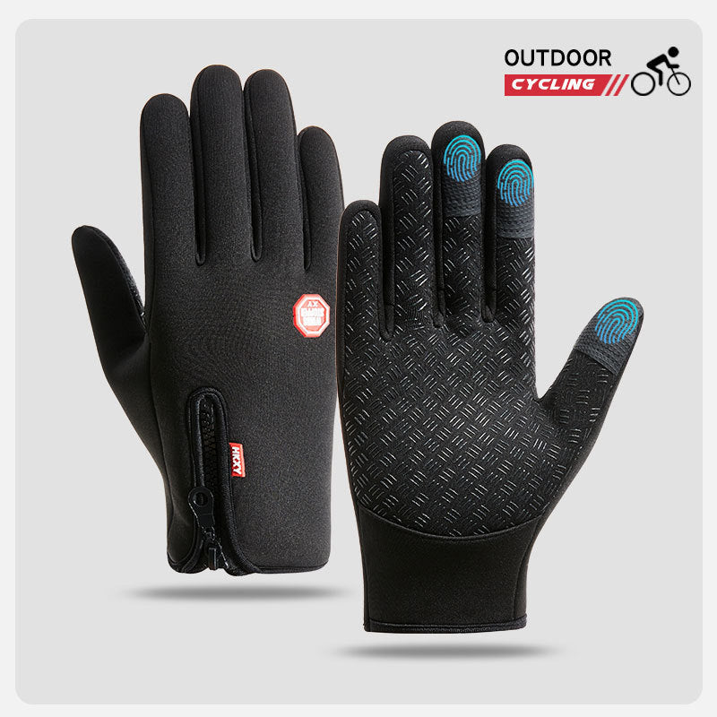 Outdoor Waterproof Gloves Winter Touch Screen Men's and Women's Windproof Cycling Zipper Sports Plus Velvet Mountaineering Ski Warm Gloves