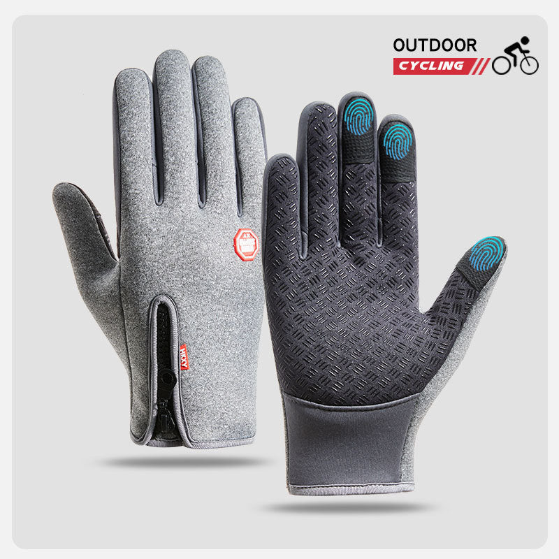 Outdoor Waterproof Gloves Winter Touch Screen Men's and Women's Windproof Cycling Zipper Sports Plus Velvet Mountaineering Ski Warm Gloves