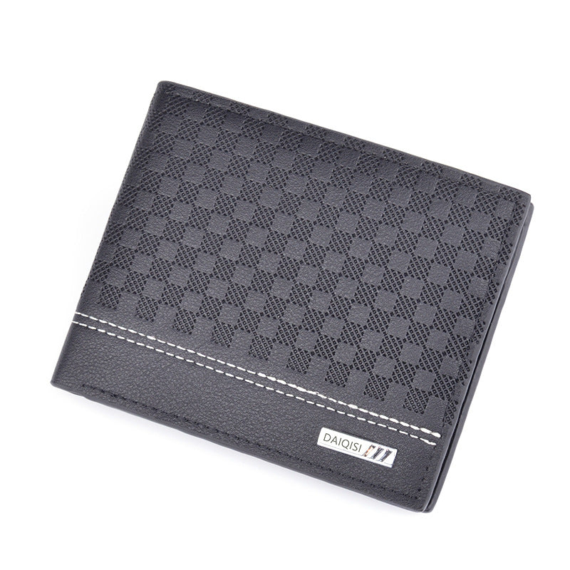 New Men's Wallet Men's Short Fashionable Simple Plaid Thin Wallet Men's Youth Large Capacity Horizontal Soft Wallet