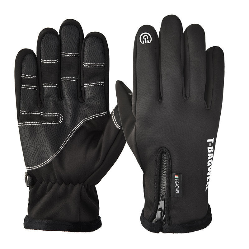 Outdoor Waterproof Gloves Winter Touch Screen Men's and Women's Windproof Cycling Zipper Sports Plus Velvet Mountaineering Ski Warm Gloves