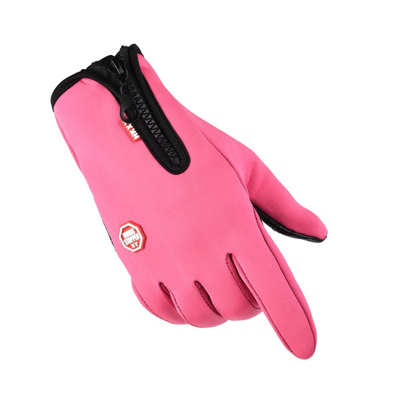 Outdoor Waterproof Gloves Winter Touch Screen Men's and Women's Windproof Cycling Zipper Sports Plus Velvet Mountaineering Ski Warm Gloves