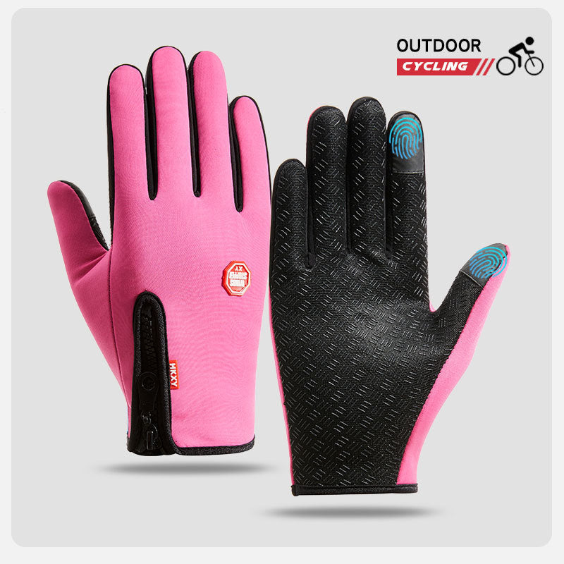 Outdoor Waterproof Gloves Winter Touch Screen Men's and Women's Windproof Cycling Zipper Sports Plus Velvet Mountaineering Ski Warm Gloves